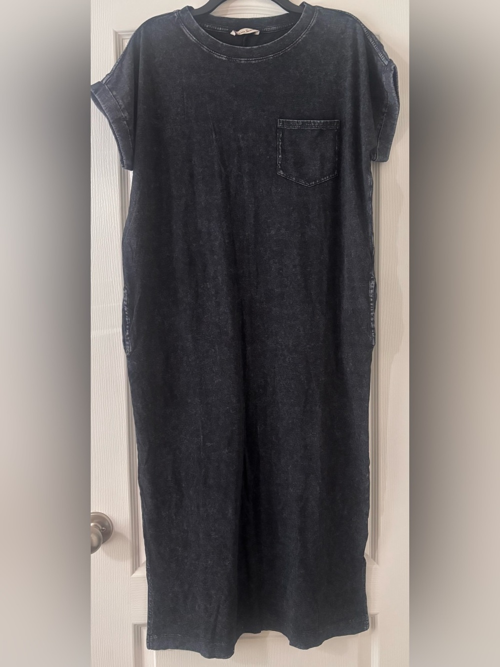 Zenana Acid Washed Black T-Shirt Maxi Dress with Pockets M NWOT - Picture 2 of 5